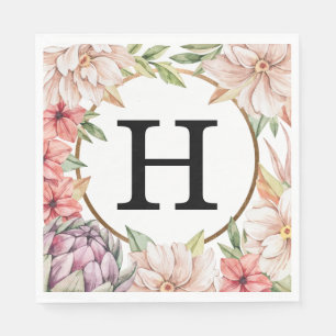 Tropical Island Pastel Floral Wedding Monogram Napkin