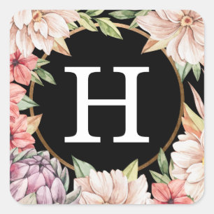 Tropical Island Pastel Floral Wedding Monogram Squ Square Sticker