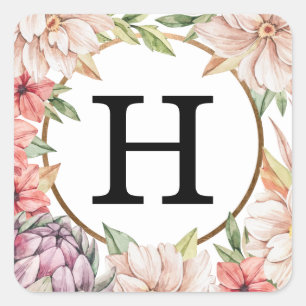 Tropical Island Pastel Floral Wedding Monogram Square Sticker