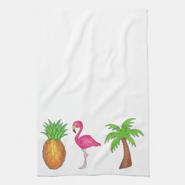 Tropical Island Pineapple Flamingo Palm Tree Towel (Vertical)
