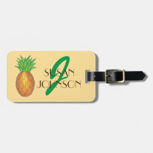 Tropical Island Pineapple Fruit Monogram Initial Luggage Tag