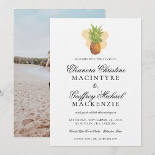 Tropical Island Pineapple Watercolor Photo Wedding Invitation
