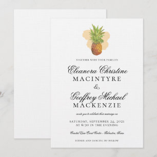 Tropical Island Pineapple Watercolor Wedding Invitation