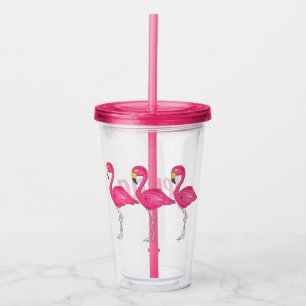 Tropical Island Pink Flamingo Bird Personalised Acrylic Tumbler
