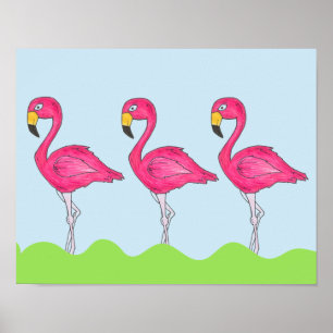 Tropical Island Pink Flamingo Bird Poster