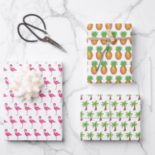Tropical Island Pink Flamingo Palm Tree Pineapple Wrapping Paper Sheet