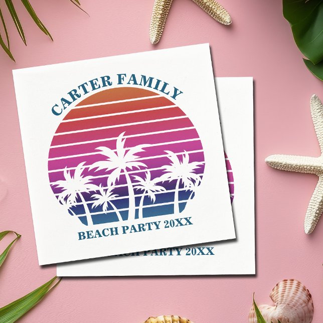 Tropical Island Pink Palm Tree Custom Beach Party Napkin (Creator Uploaded)