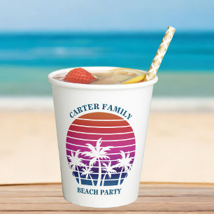 Tropical Island Pink Palm Tree Custom Beach Party Paper Cups