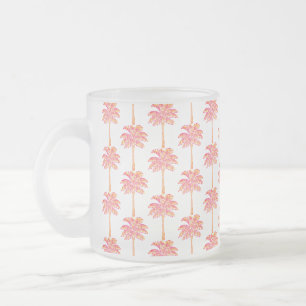 Tropical Island Pink Palm Tree Frosted Glass Coffee Mug