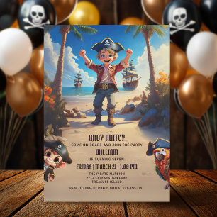 Tropical Island Pirate Boy Birthday Invitation