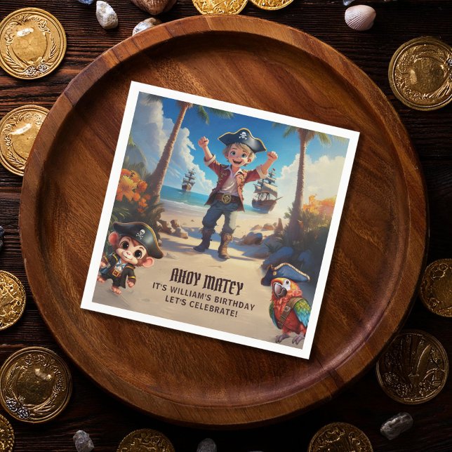 Tropical Island Pirate Boy Birthday Party Napkin (Creator Uploaded)
