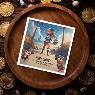 Tropical Island Pirate Girl Birthday Party Napkin