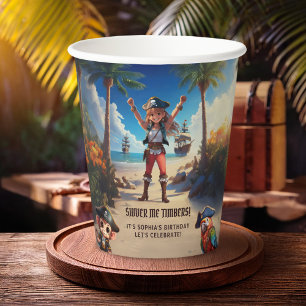 Tropical Island Pirate Girl Birthday Party Paper Cups