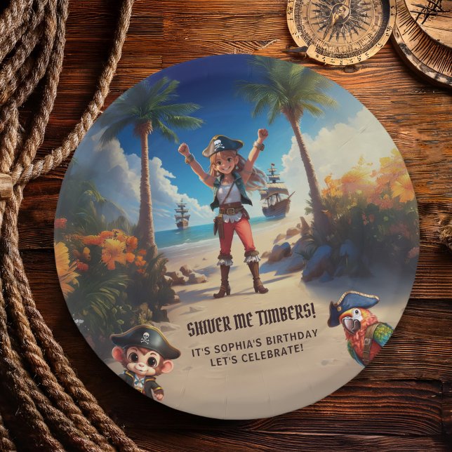 Tropical Island Pirate Girl Birthday Party Paper Plate (Creator Uploaded)