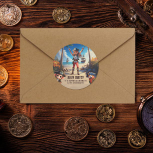 Tropical Island Pirate Girl Birthday Party Sticker