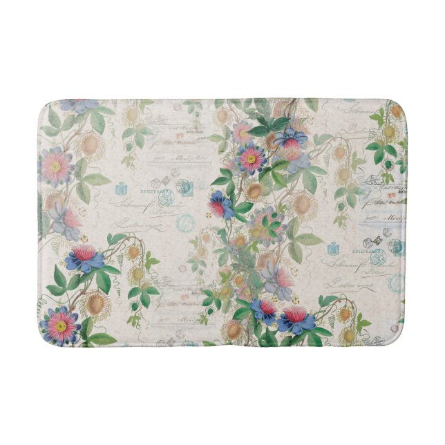 Tropical Island Plumeria Flowers Leaves Bath Mat (Front)