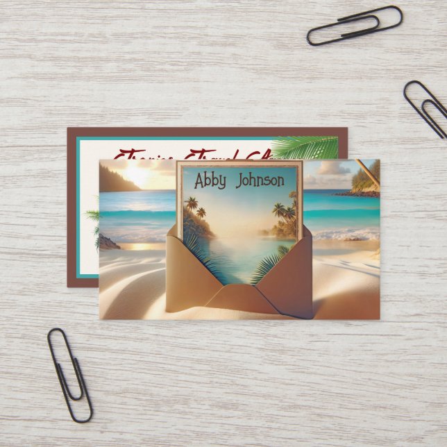 Tropical Island Postcard In Envelope Business Card (Front/Back In Situ)