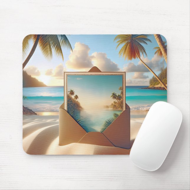 Tropical Island Postcard In Envelope Mouse Mat (With Mouse)
