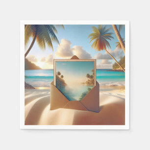 Tropical Island Postcard In Envelope Napkin