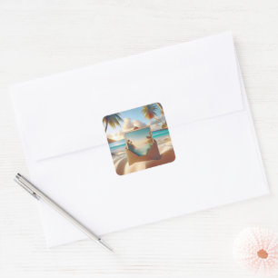 Tropical Island Postcard In Envelope Square Sticker