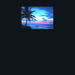 Tropical Island Pretty Pink Blue Sunset Landscape Canvas Print<br><div class="desc">Beautiful nature photography. A stylish and classy photograph of light and dark blue, turquoise, violet, amethyst purple, and pastel pink coloured sunset on an exotic Hawaiian island beach with palm trees. A pretty tropical scene for the lover of Hawaii, Caribbean beaches, the ocean, sea, the beauty of the tropics, and...</div>