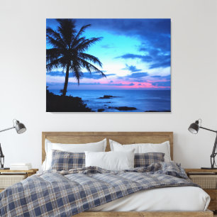Tropical Island Pretty Pink Blue Sunset Landscape Canvas Print