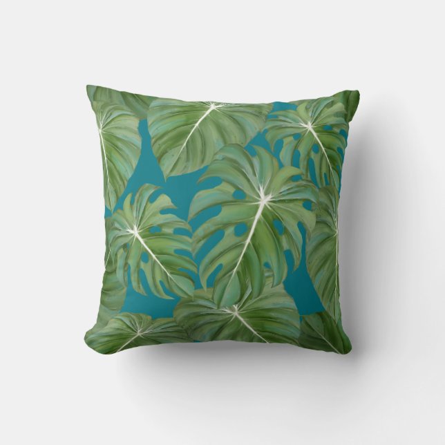 Tropical Island Resort Rainforest Leaves Modern Cushion (Front)