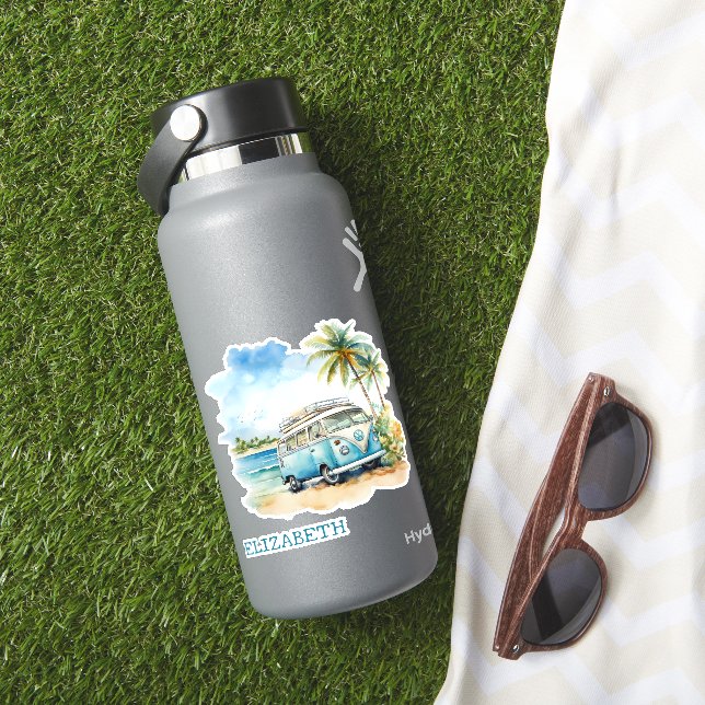 Tropical Island Retro Blue Bus Personalised (HydroFlask Insitu)