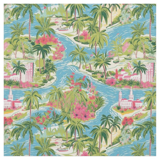Tropical Island Rivers Fabric (Close Up)