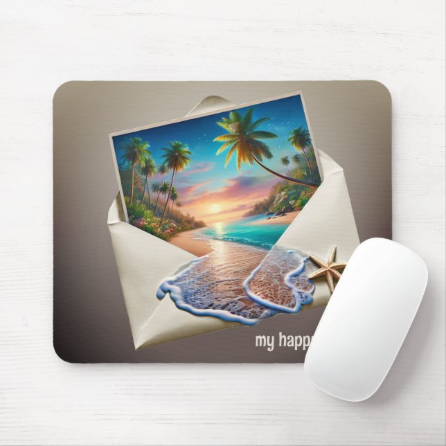 Tropical Island Scene In Envelope Mouse Mat (With Mouse)