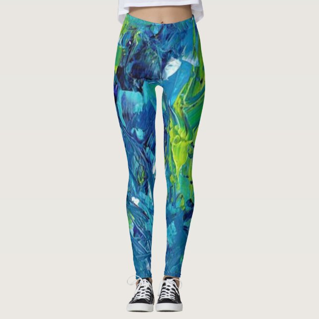Tropical Island Sea Blue Green YOGA PANTS Leggings (Front)