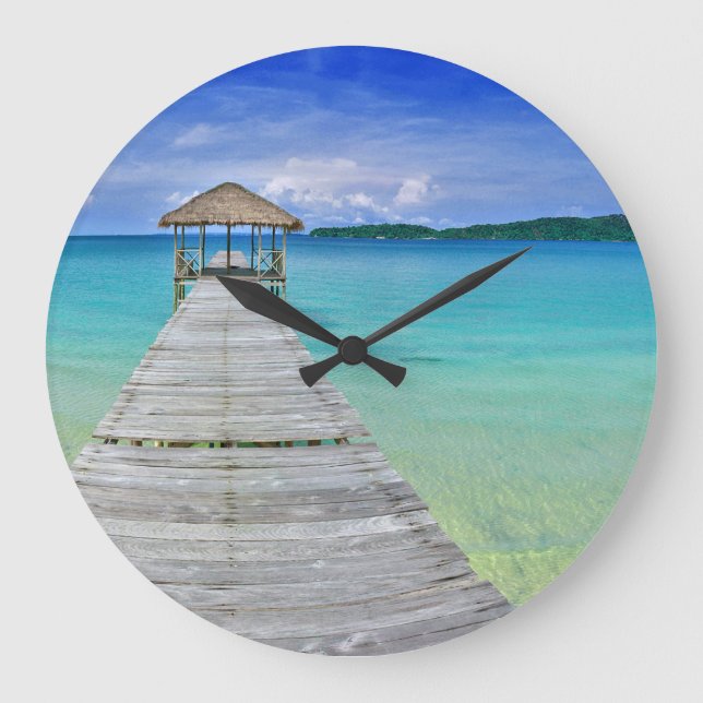 Tropical Island Sea Dock Large Clock (Front)