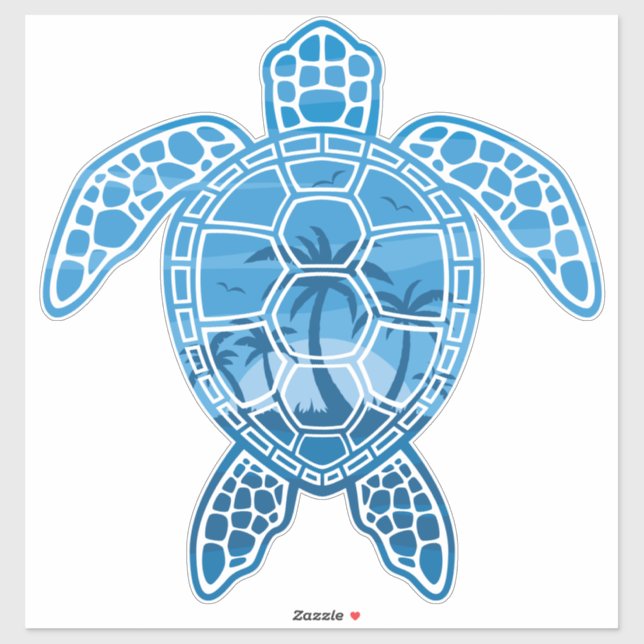Tropical Island Sea Turtle Design in Blue (Sheet)