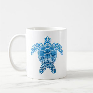 Tropical Island Sea Turtle Design in Blue Coffee Mug