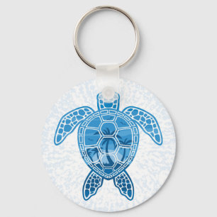 Tropical Island Sea Turtle Design in Blue Key Ring