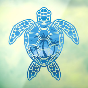 Tropical Island Sea Turtle Design in Blue Window Cling