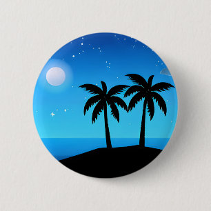 Tropical Island Silhouette with Moon and Stars 6 Cm Round Badge