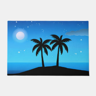 Tropical Island Silhouette with Moon and Stars Doormat