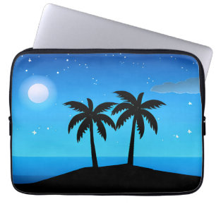 Tropical Island Silhouette with Moon and Stars Laptop Sleeve