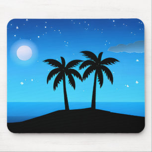 Tropical Island Silhouette with Moon and Stars Mouse Mat
