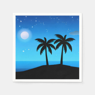 Tropical Island Silhouette with Moon and Stars Napkin