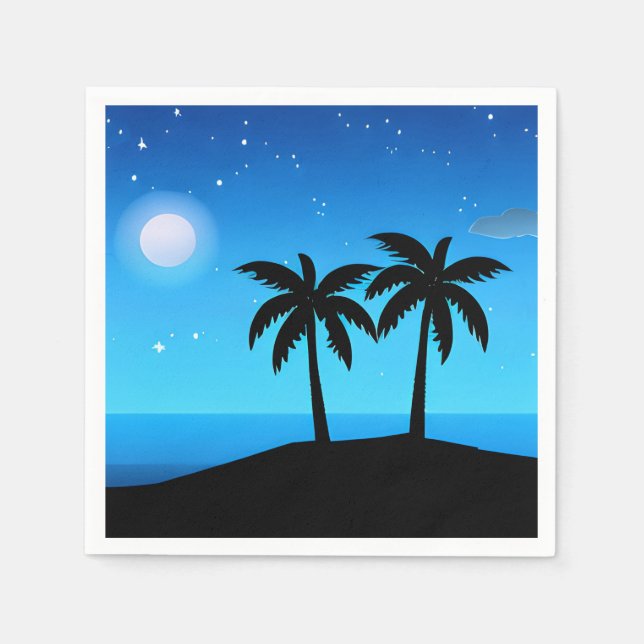 Tropical Island Silhouette with Moon and Stars    Napkin (Front)