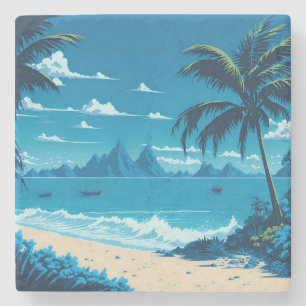 Tropical Island Summer Blue Ocean Beach Vibes Stone Coaster
