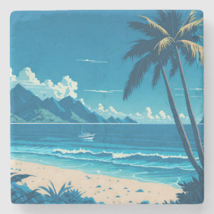 Tropical Island Summer Blue Ocean Beach Vibes Stone Coaster