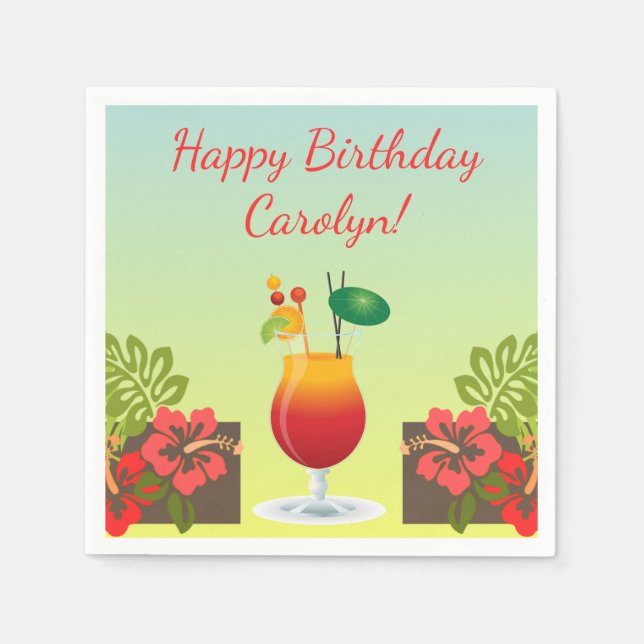 Tropical Island Summer Cocktail Drink Birthday Fun Napkin (Front)