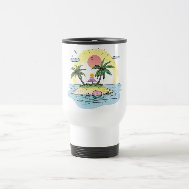 Tropical Island Sunset Drinkware Travel Mug (Center)