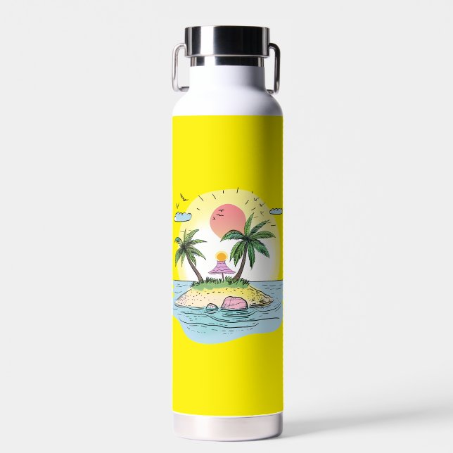Tropical Island Sunset Drinkware Water Bottle (Front)