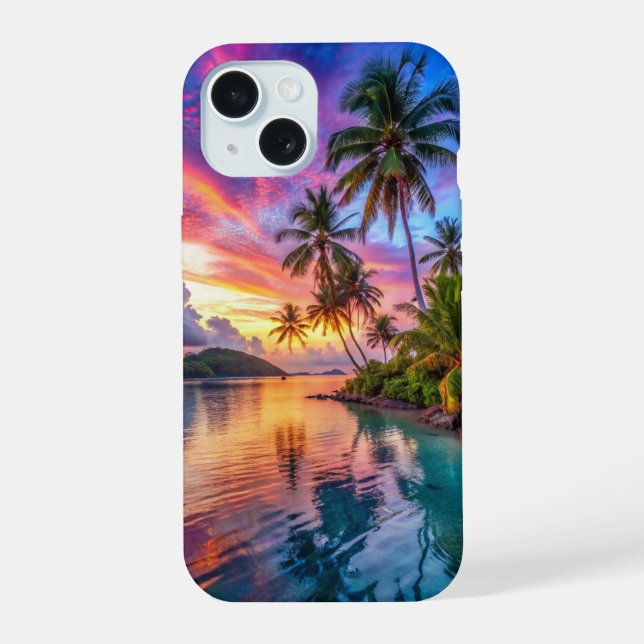 Tropical Island Sunset Landscape Phone Case (Back)