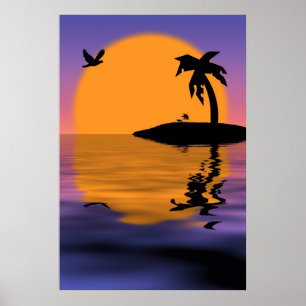 Tropical Island Sunset Poster