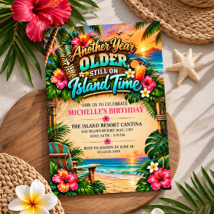 Tropical Island Time Birthday Party Invitation